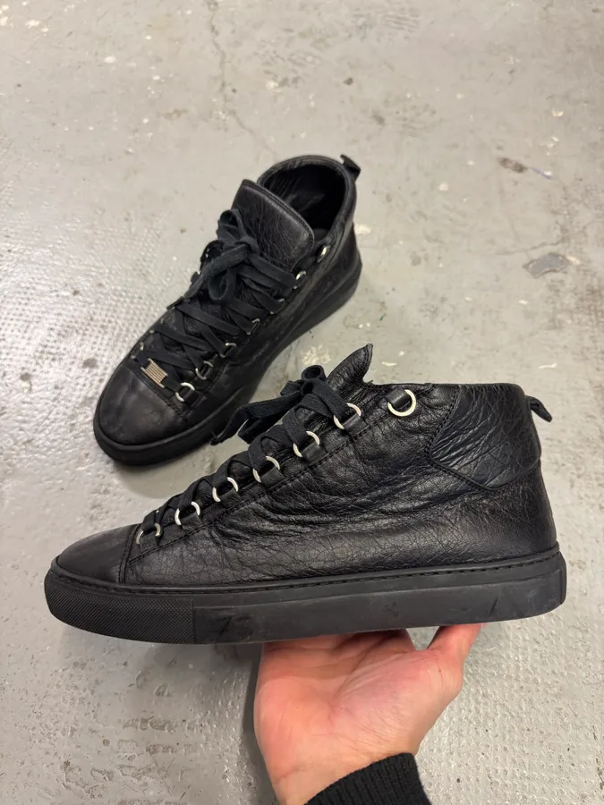 Balenciaga Arena High Black Cracked Leather Sneakers - Image 2