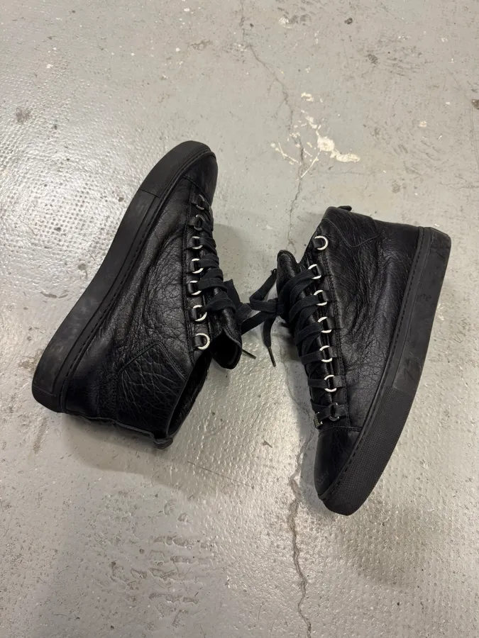 Balenciaga Arena High Black Cracked Leather Sneakers - Image 3