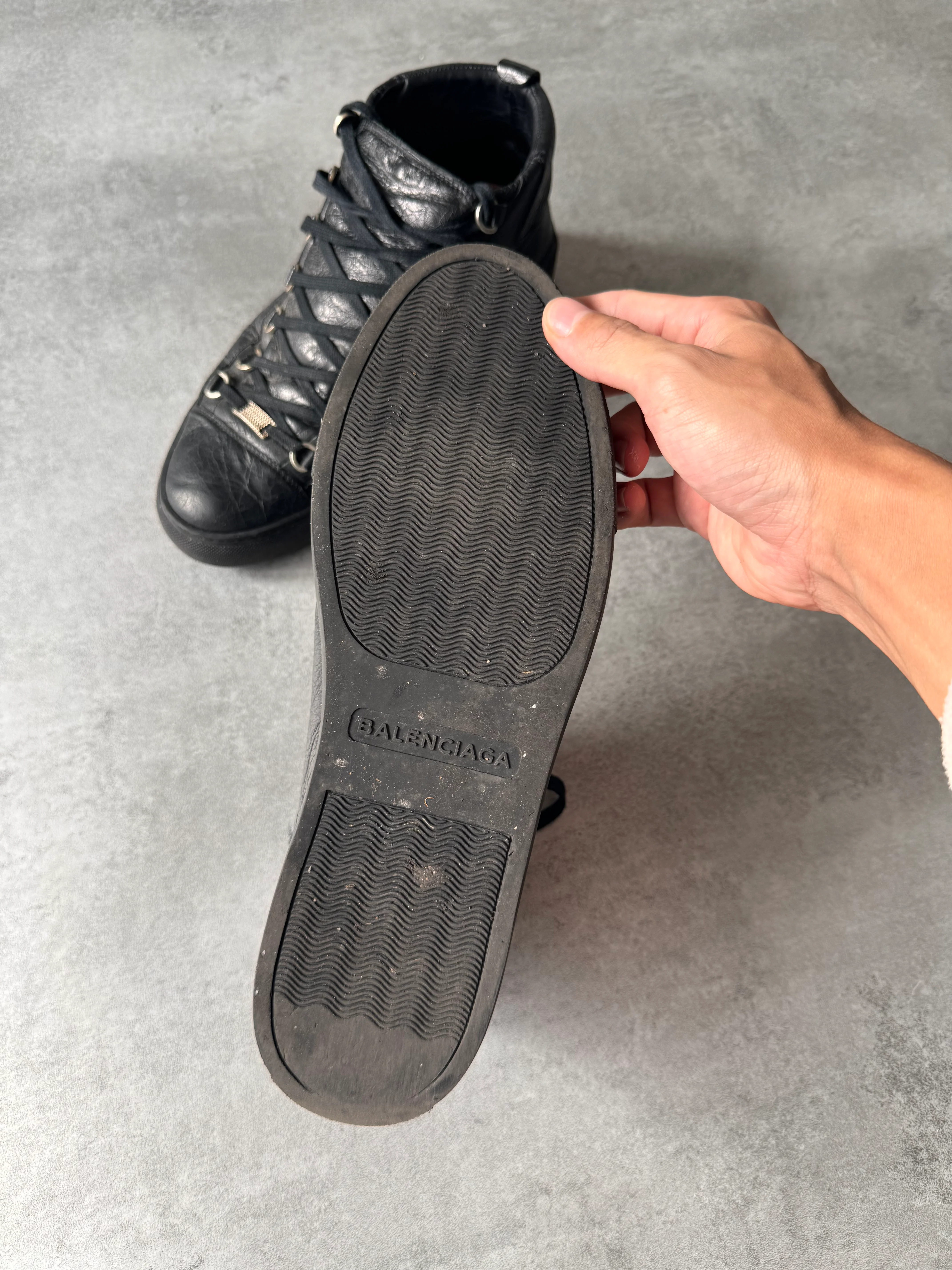 Balenciaga Arena High Black Cracked Leather Sneakers - Image 6