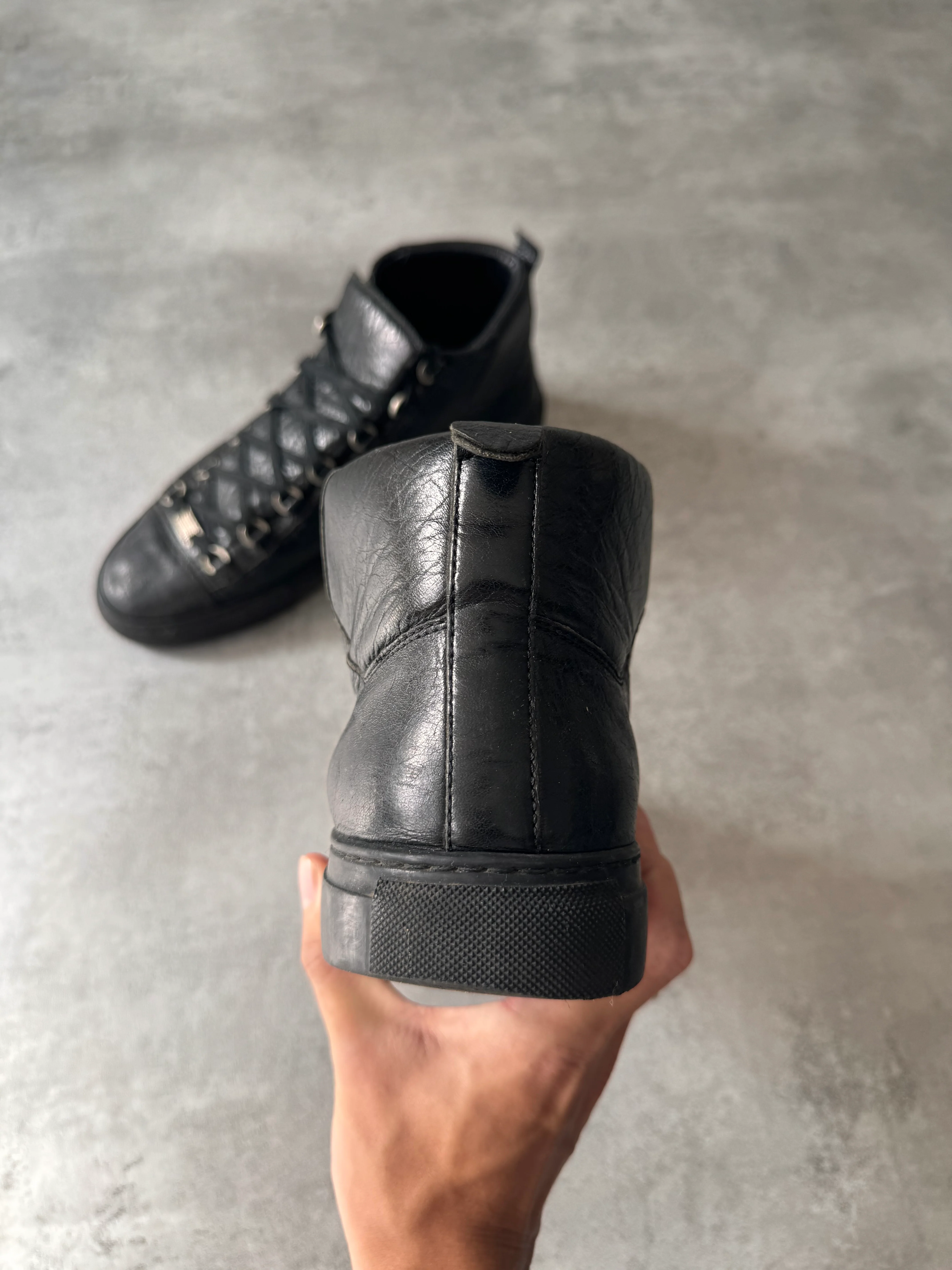 Balenciaga Arena High Black Cracked Leather Sneakers (45eu/us11) - Image 3