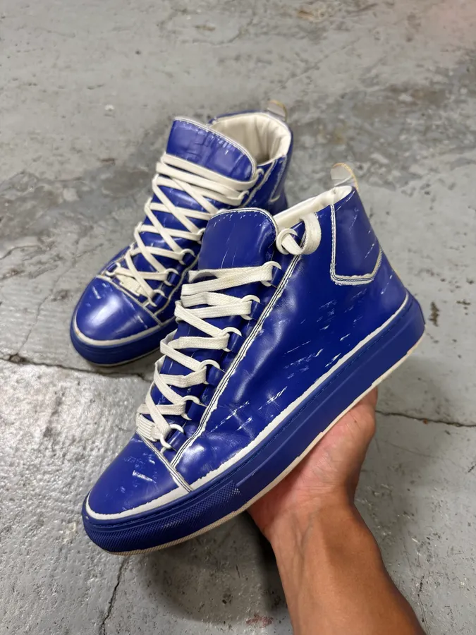Balenciaga Arena High Blue & White Leather Sneakers