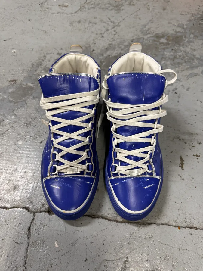 Balenciaga Arena High Blue & White Leather Sneakers - Image 2