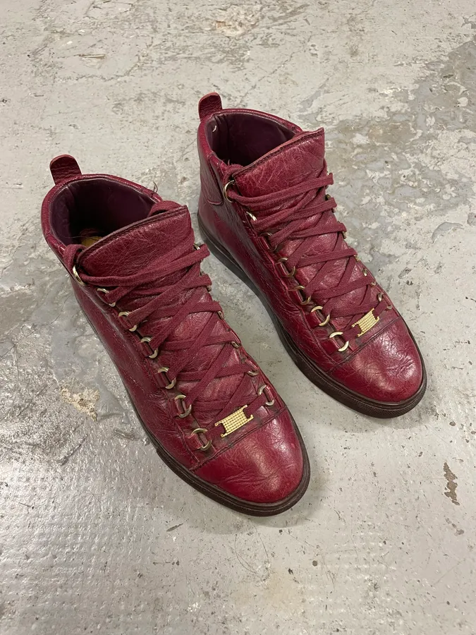 Balenciaga Arena High Burgundy Leather Shoes - Image 4