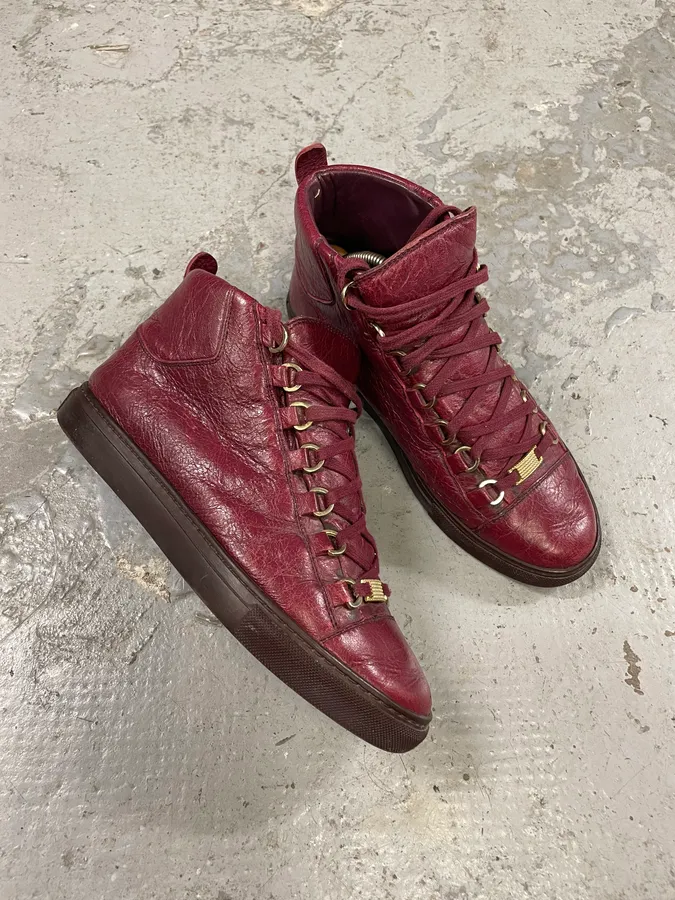 Balenciaga Arena High Burgundy Leather Shoes - Image 5