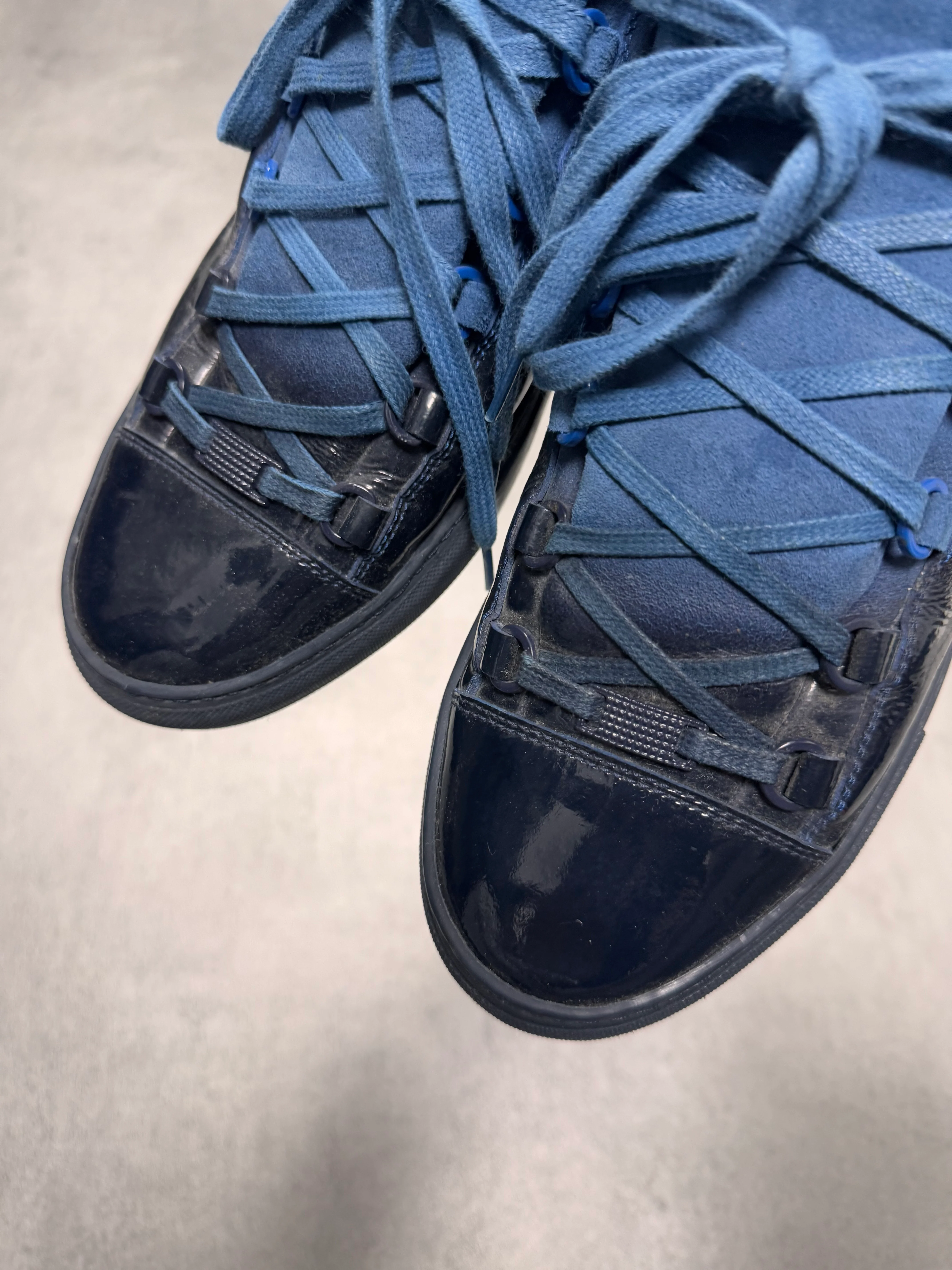 Balenciaga Arena High Hybrid Varnished Black on Blue Suede Leather Sneakers - Image 4