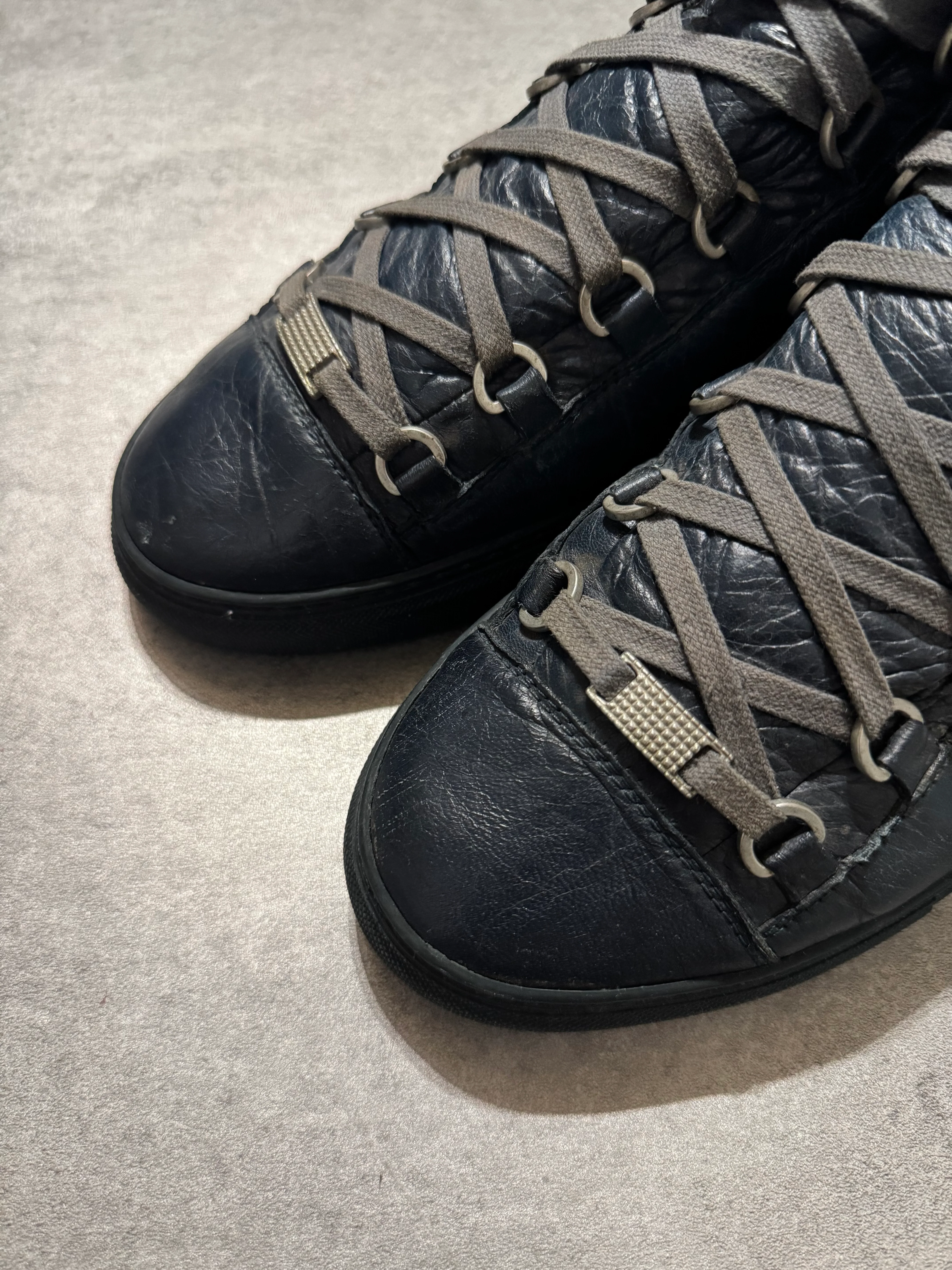 Balenciaga Arena High Navy Cracked Leather Sneakers - Image 4