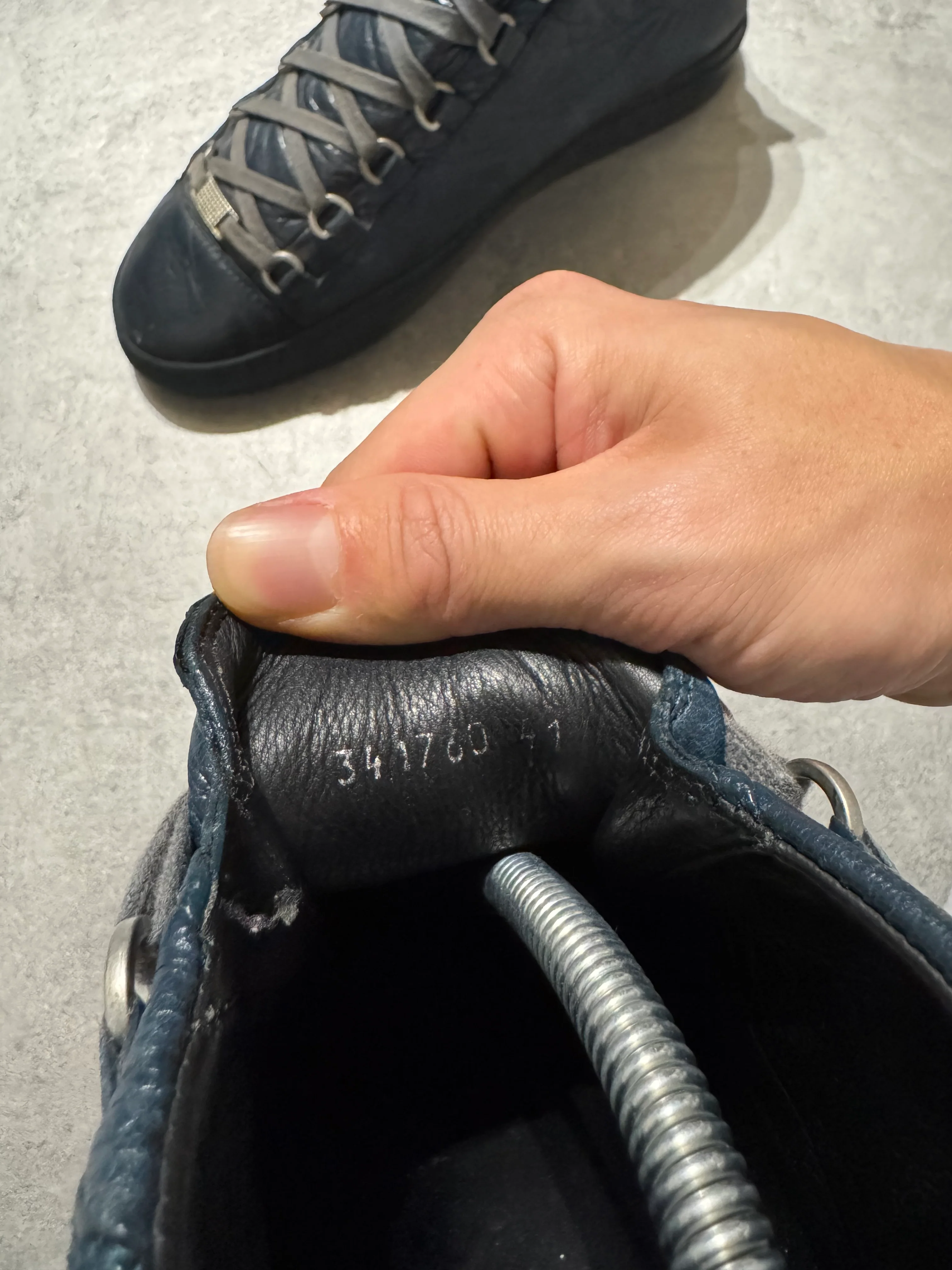 Balenciaga Arena High Navy Cracked Leather Sneakers - Image 7
