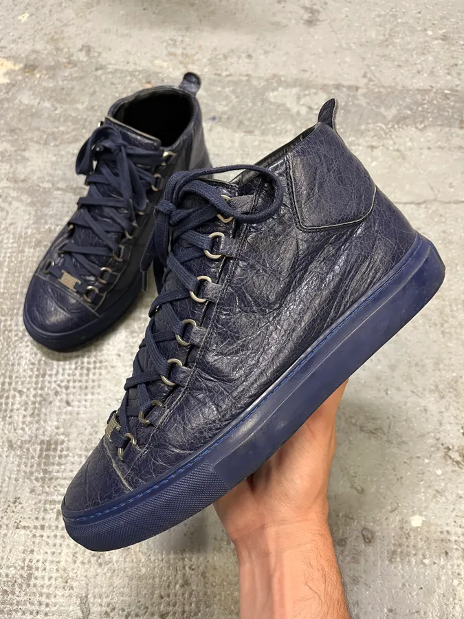 Balenciaga Arena High Navy Leather Sneakers