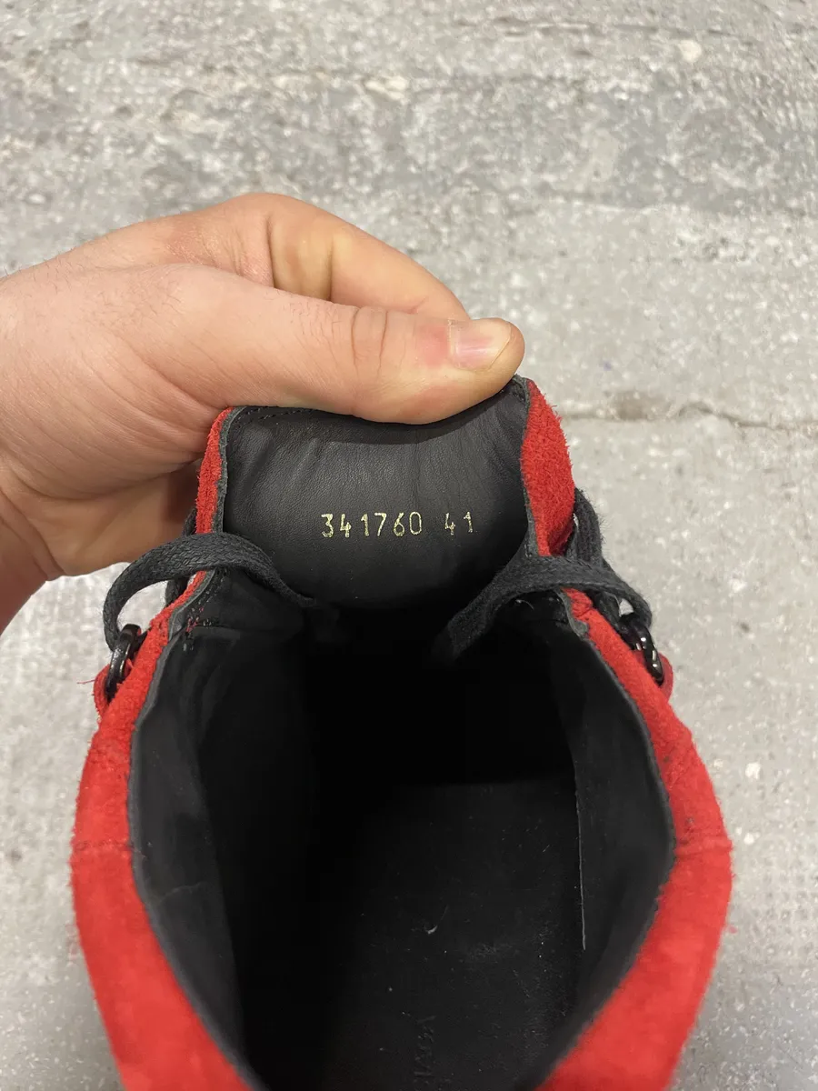 Balenciaga Arena Red & Black Devil Suede Leather High Shoes - Image 8