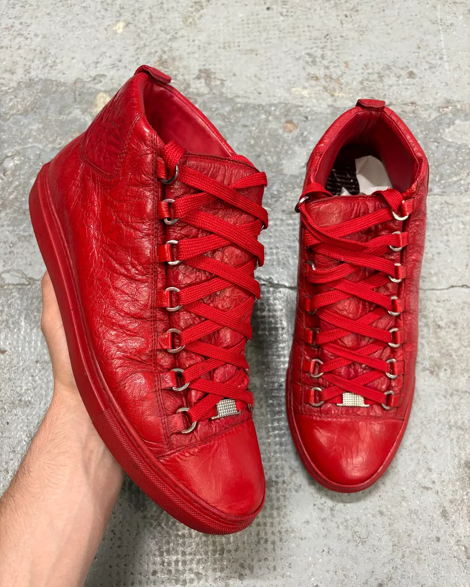Balenciaga Arena Red High Leather Sneakers