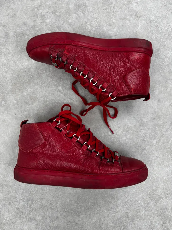 Balenciaga Arena Red High Leather Sneakers - Image 2