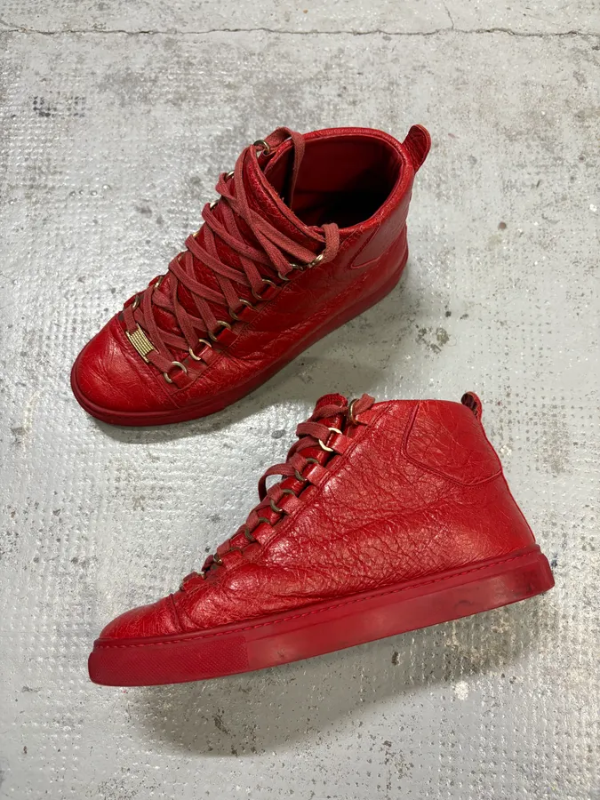 Balenciaga Arena Red High Leather Sneakers - Image 4