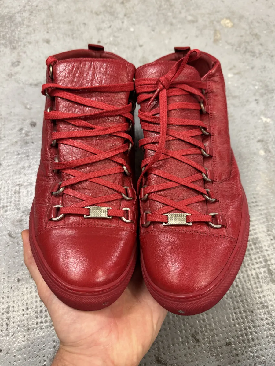 Balenciaga Arena Red High Leather Sneakers - Image 3