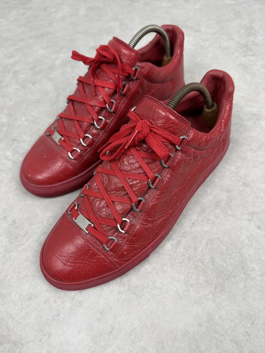 Balenciaga Arena Red Low Leather Sneakers - Image 2