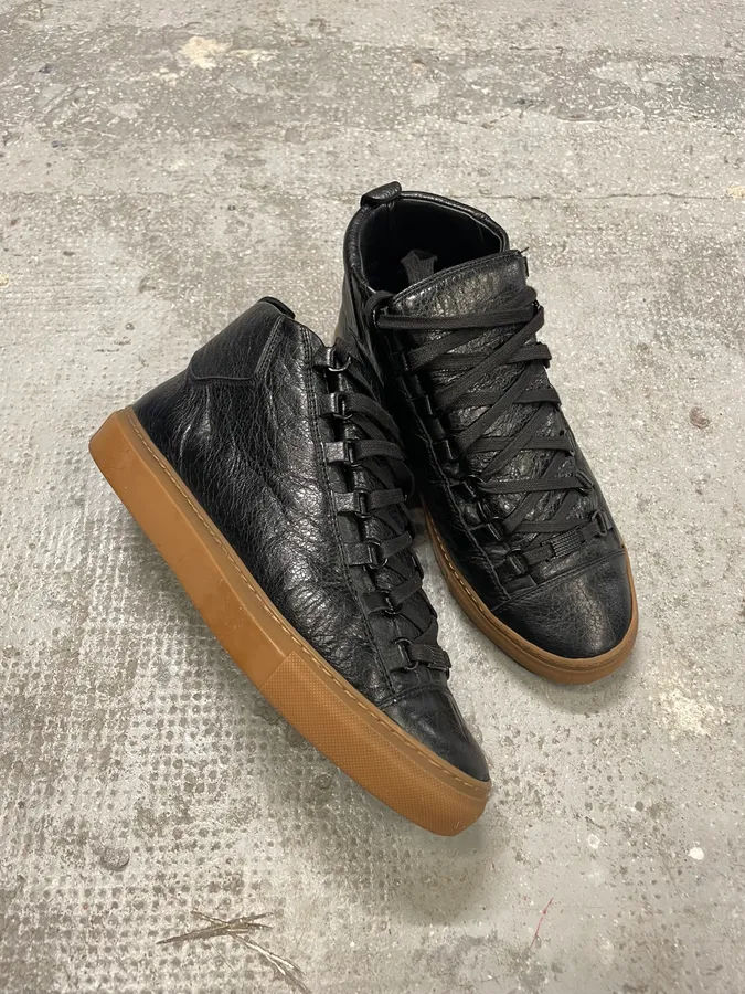 Balenciaga Arena Satin Cracked Leather High Sneakers - Image 2