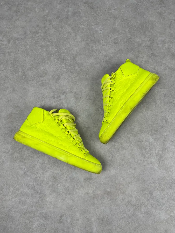 Balenciaga Arena Yellow Fluo High Leather Sneakers - Image 3