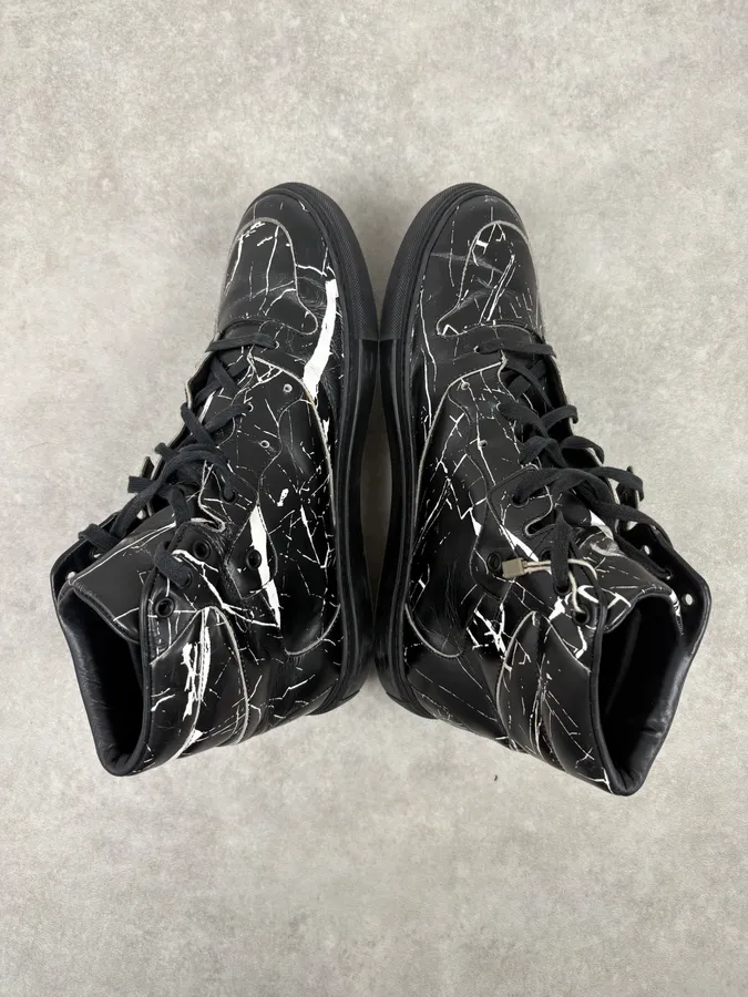 Balenciaga Black Abstract White Painted High Sneakers - Image 4