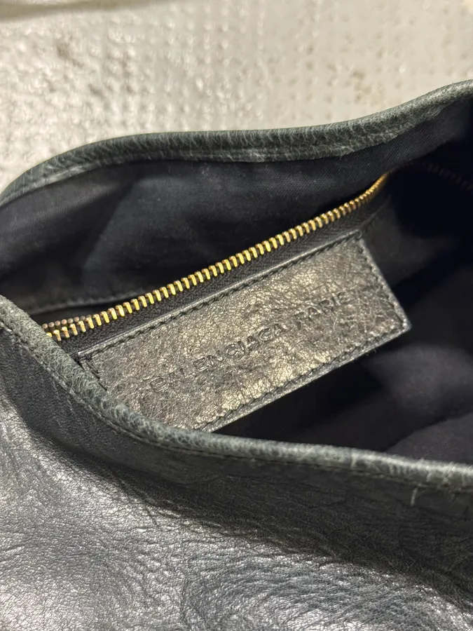 Balenciaga Black City Dark Green Leather Hobo Gold Hardware Bag - Image 6