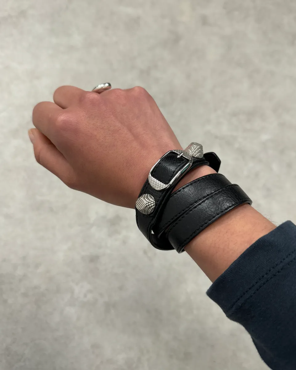 Balenciaga Black Leather Studded Bracelet