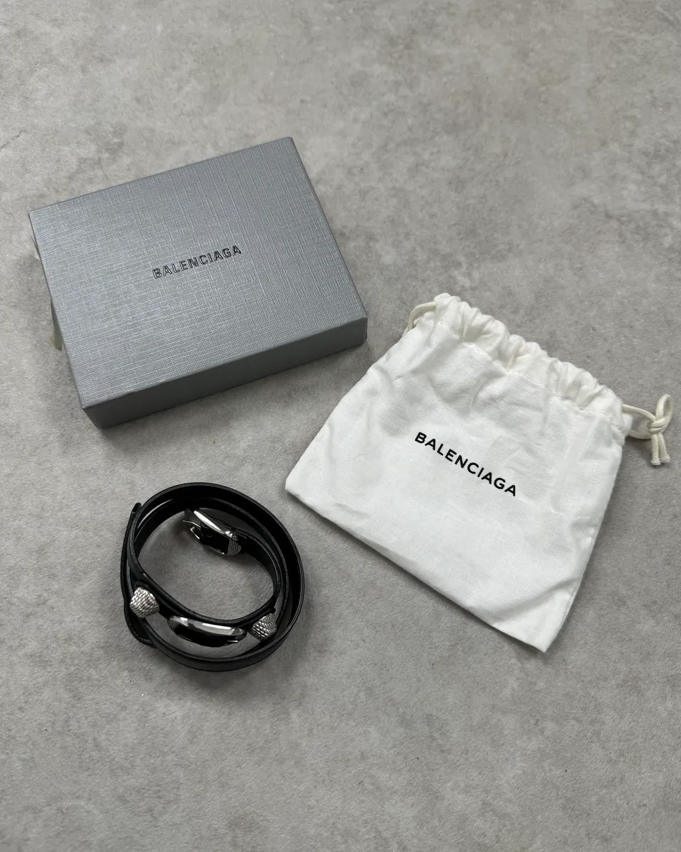 Balenciaga Black Leather Studded Bracelet - Image 2