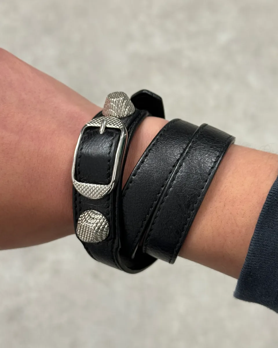Balenciaga Black Leather Studded Bracelet - Image 3