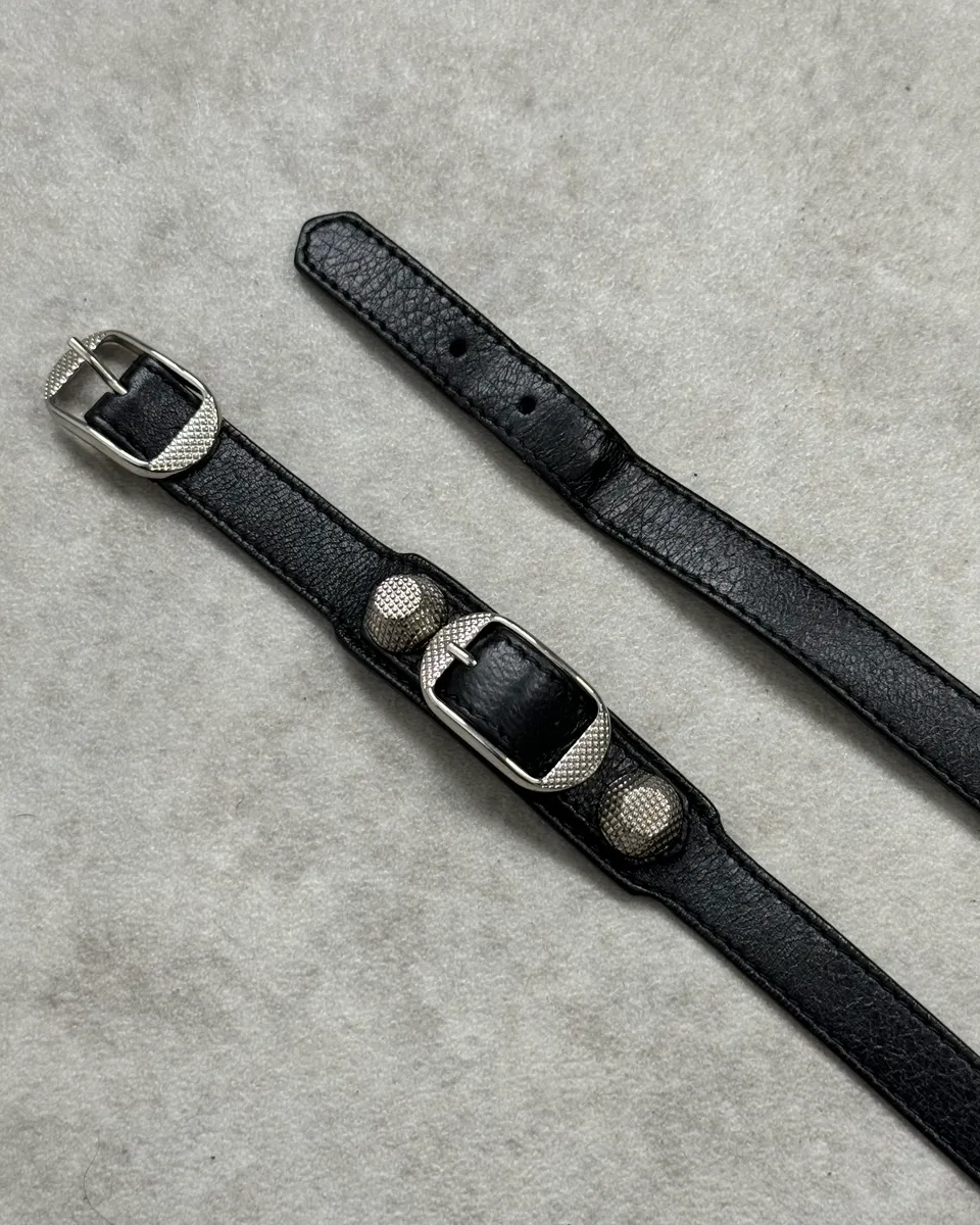 Balenciaga Black Leather Studded Bracelet - Image 6