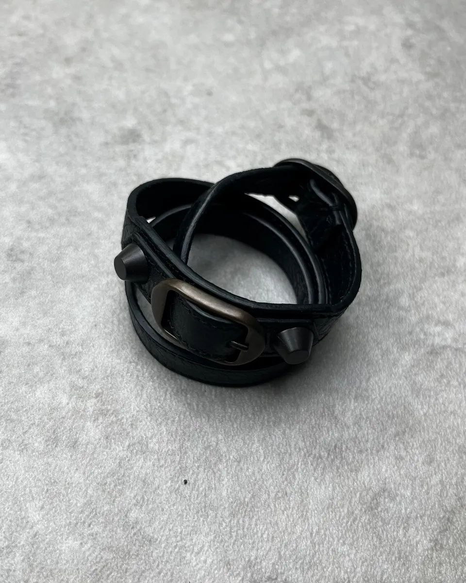 Balenciaga Black Leather Studded Buckle Bracelet - Image 2