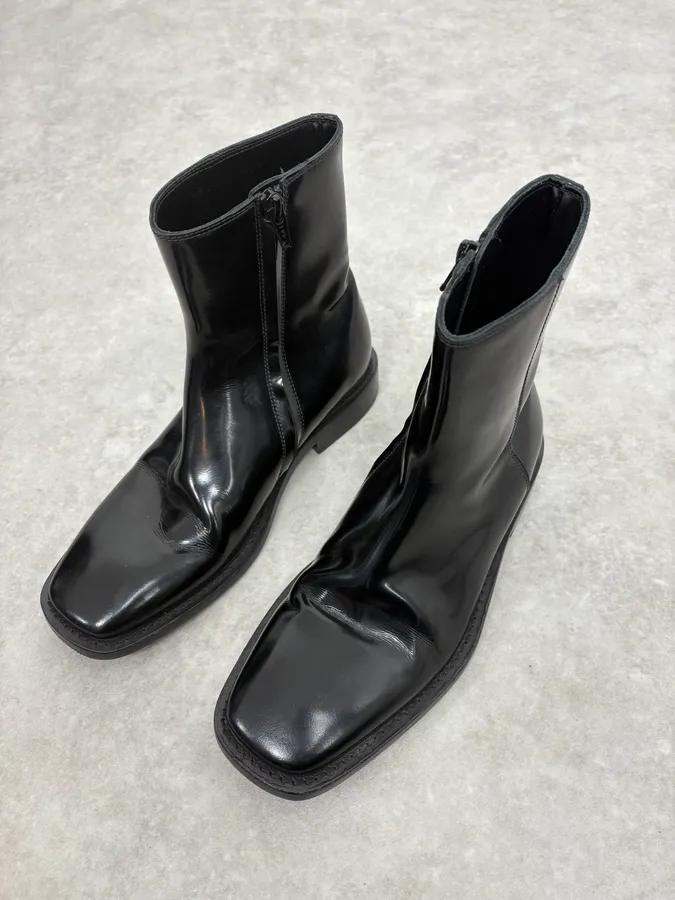 Balenciaga Black Squared Leather Boots - Image 3