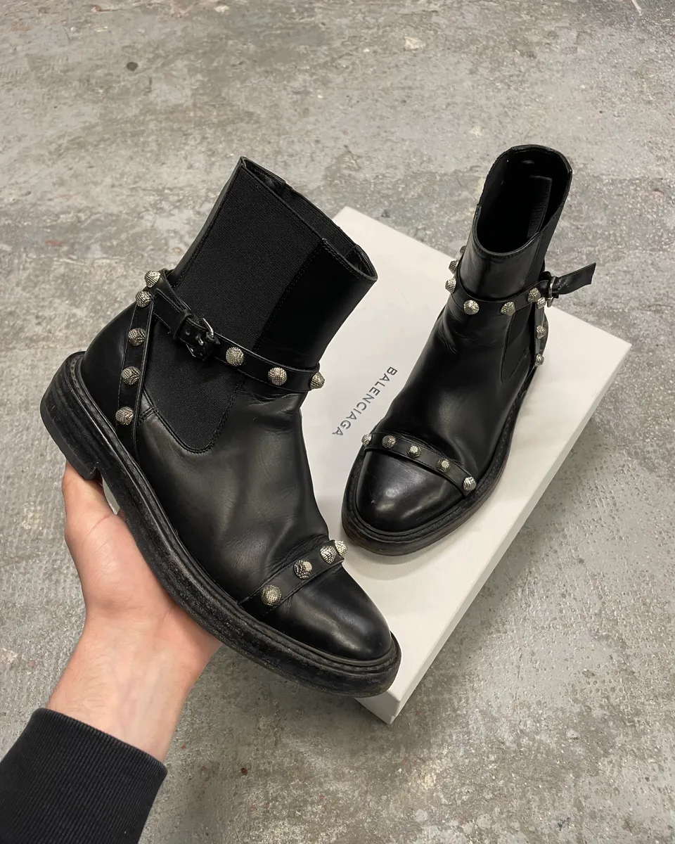Balenciaga Black Studded High Ankle Leather Boots