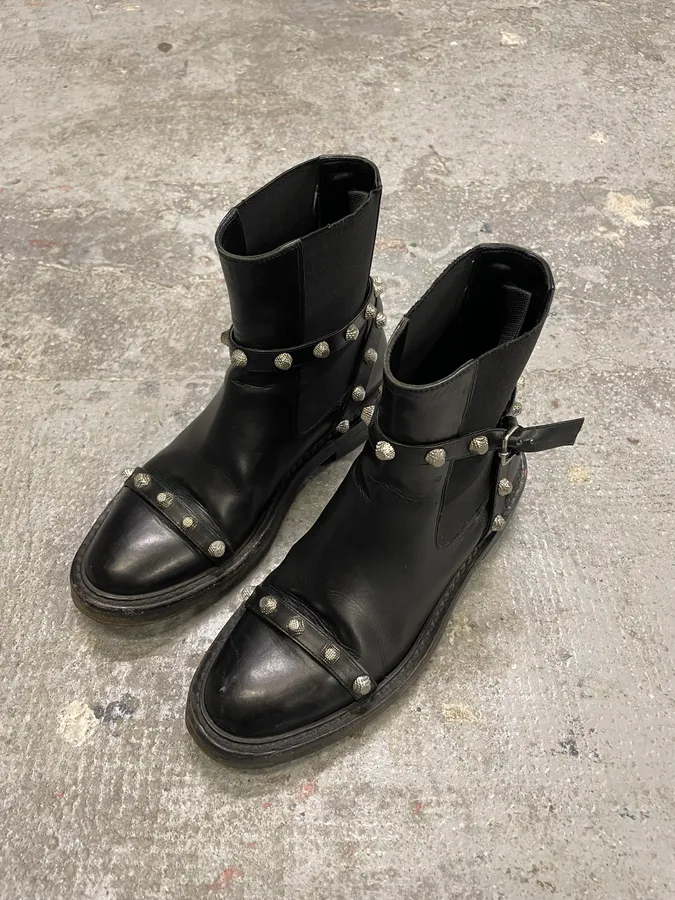 Balenciaga Black Studded High Ankle Leather Boots - Image 5