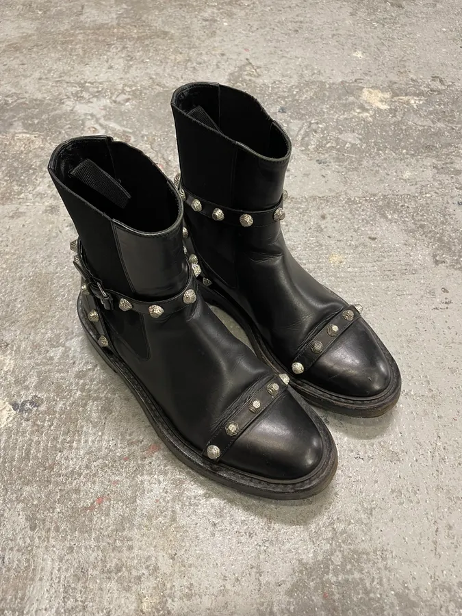 Balenciaga Black Studded High Ankle Leather Boots - Image 6