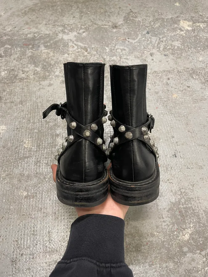 Balenciaga Black Studded High Ankle Leather Boots - Image 7