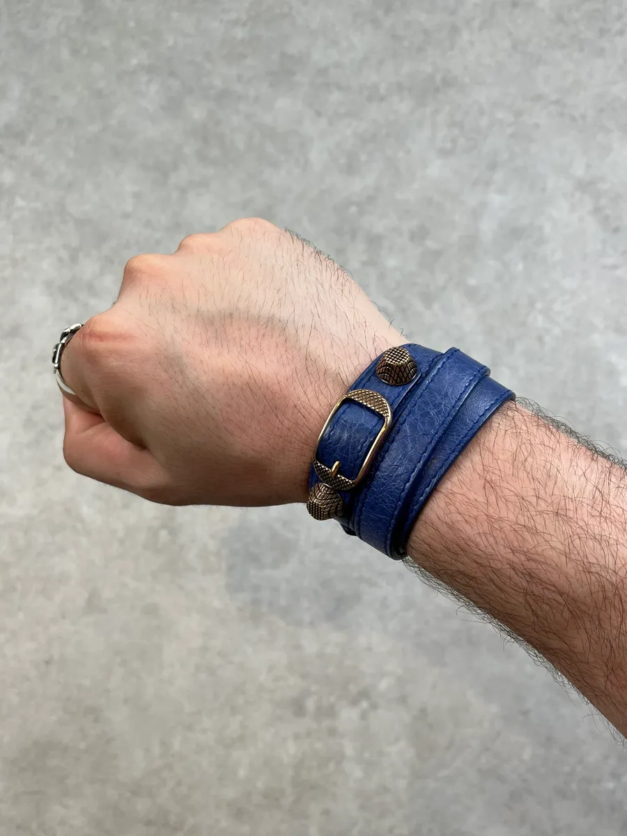 Balenciaga Blue Leather Studded Armband Bracelet