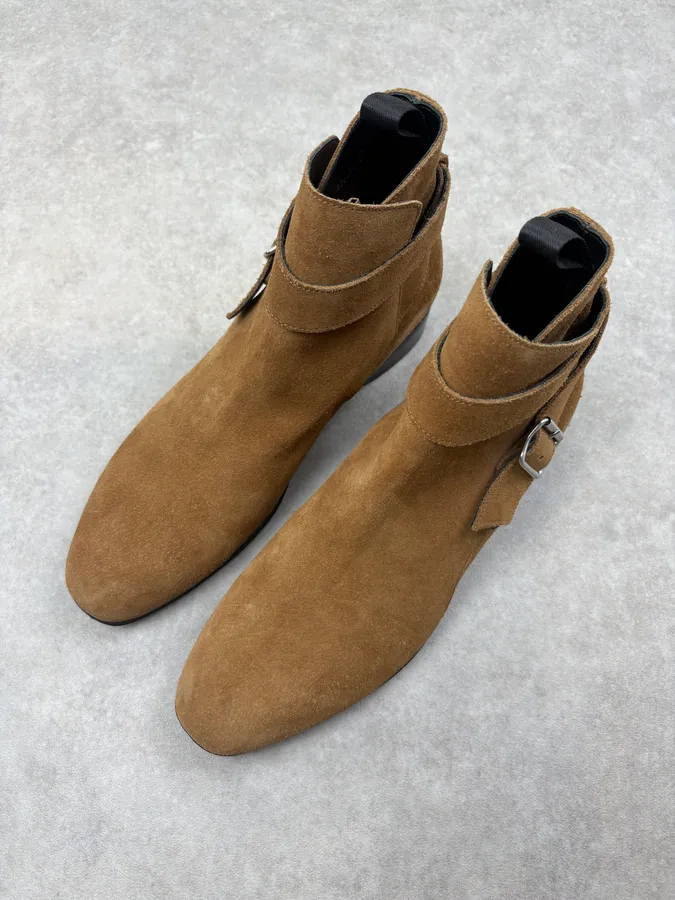 Balenciaga Camel Suede Buckle Chelsea Boots - Image 3
