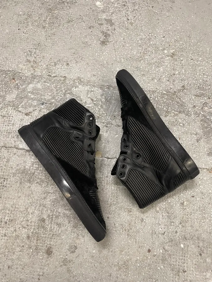 Balenciaga City Black Plissed Leather Suede High Shoes - Image 6