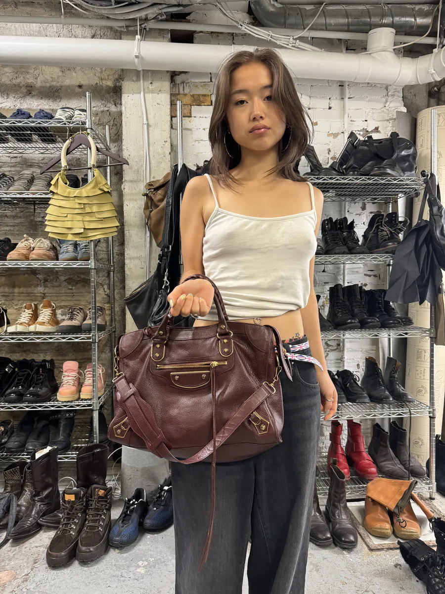 Balenciaga City Bordeaux Gold Leather Handle Bag - Image 3