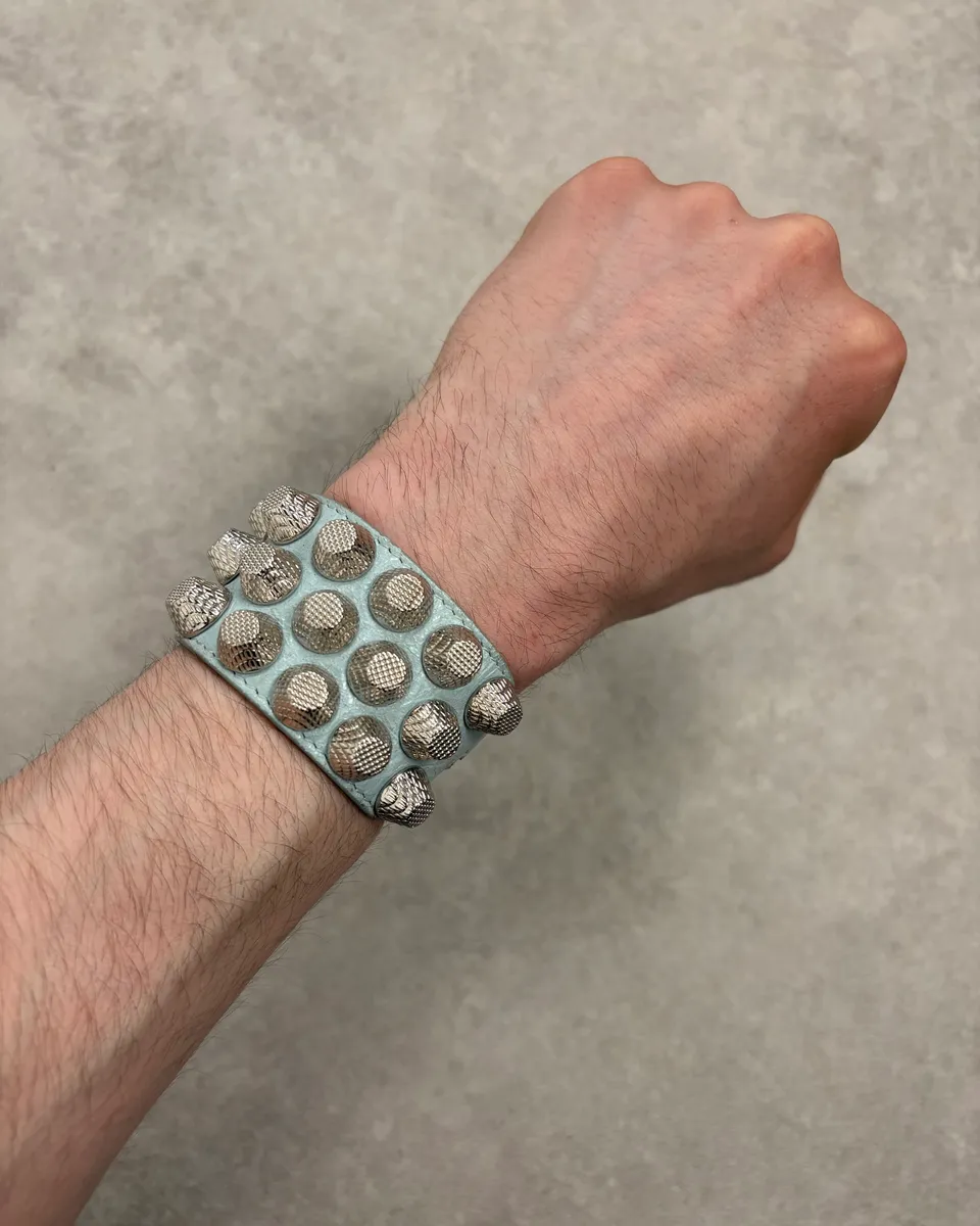 Balenciaga City Light Blue Studded Leather Bracelet