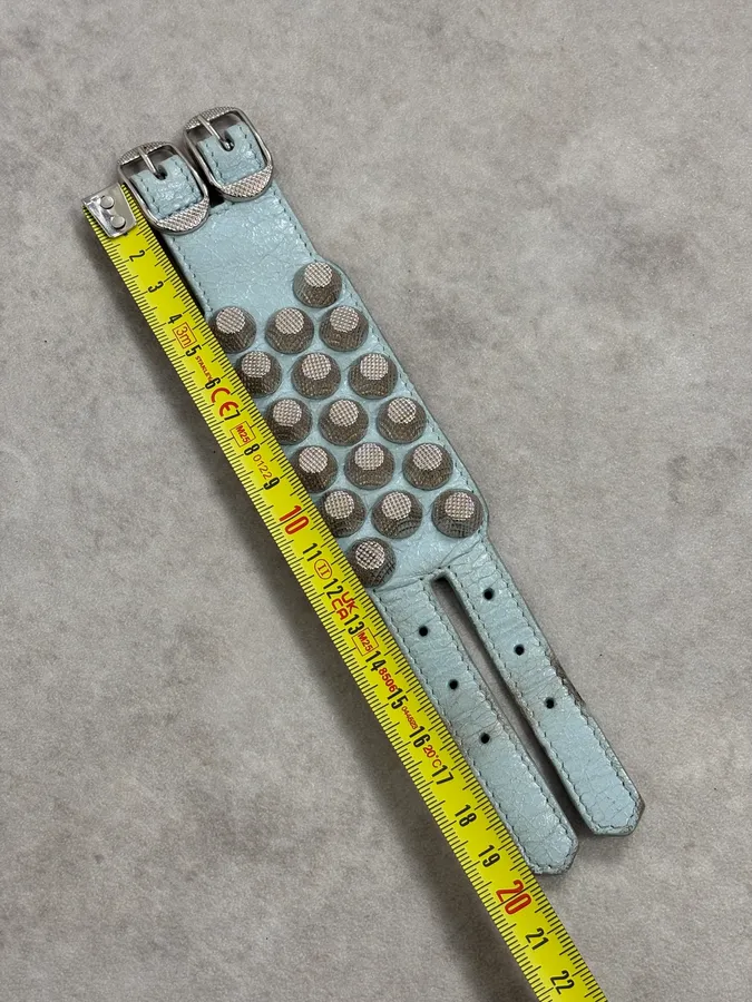 Balenciaga City Light Blue Studded Leather Bracelet - Image 6