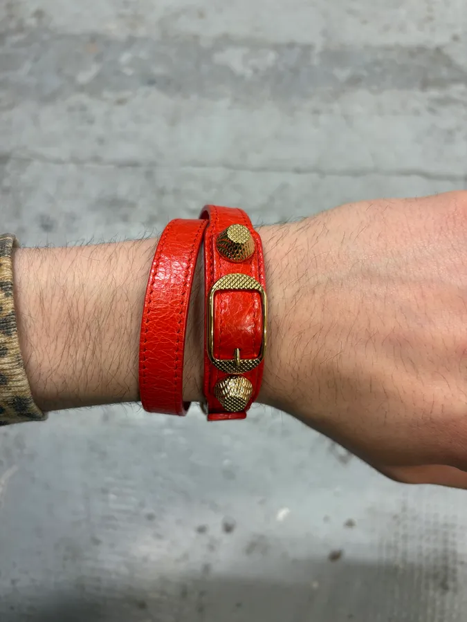 Balenciaga City Red Studded Leather Bracelet - Image 3