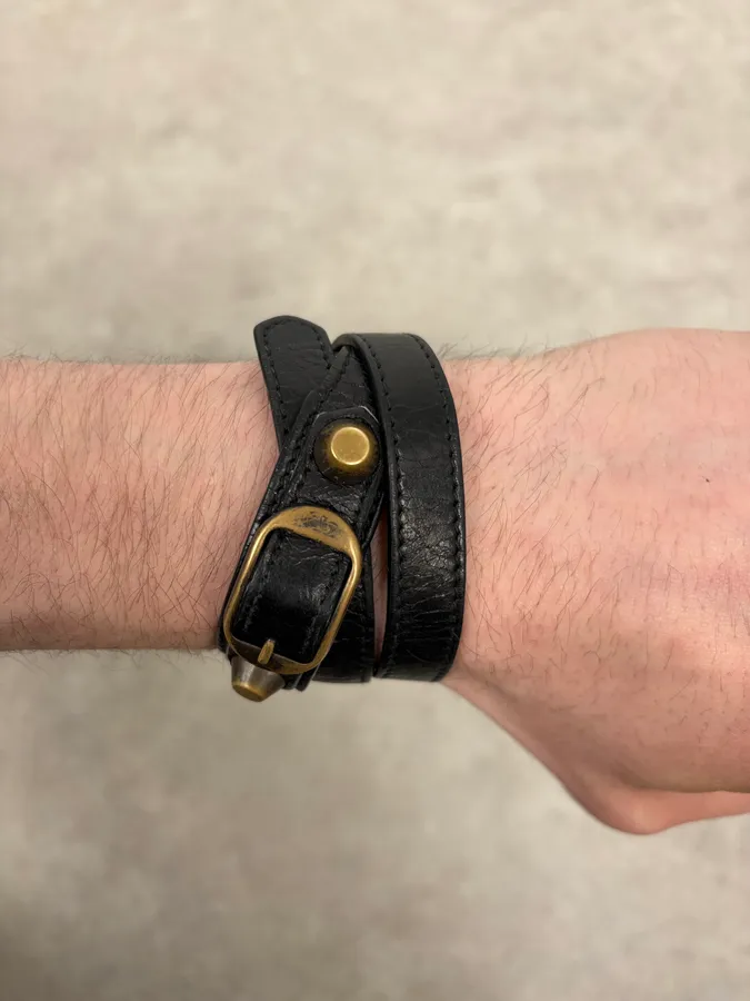 Balenciaga City Studded Black Leather Bracelet - Image 3
