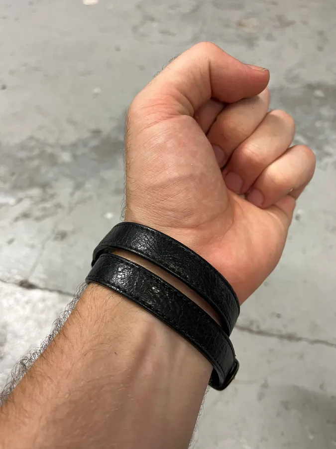 Balenciaga City Studded Black Leather Bracelet - Image 2