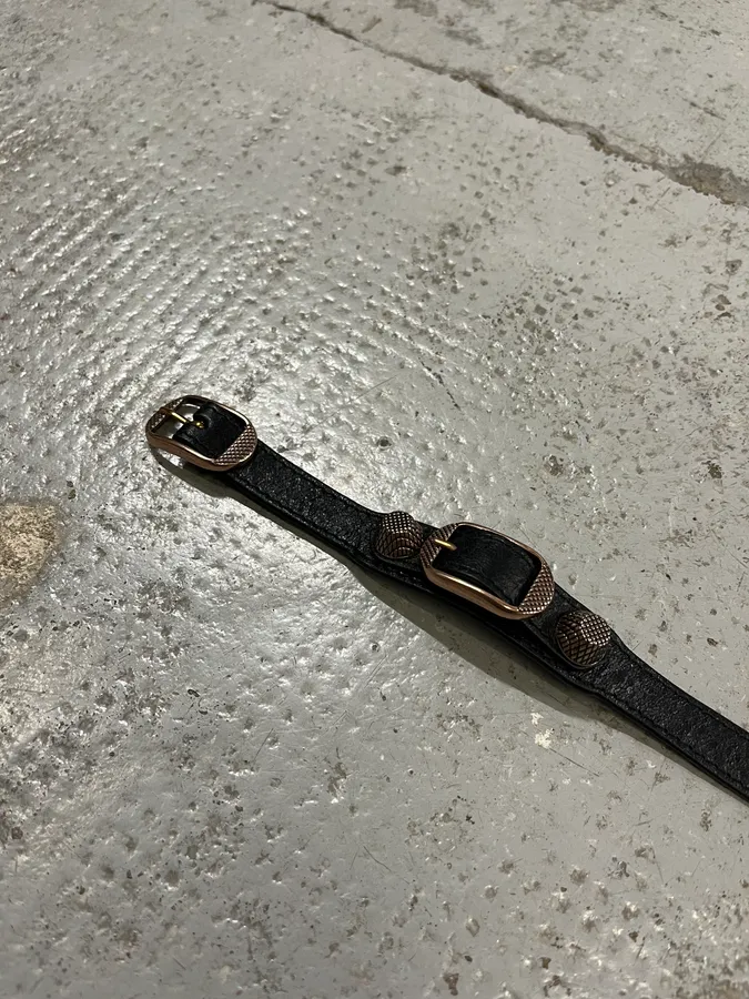 Balenciaga City Studded Wrap Black Leather Bracelet - Image 5