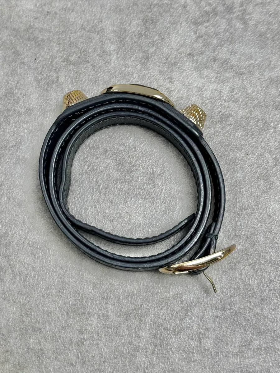 Balenciaga Dark Navy Gold-Studded Leather Wrap Bracelet - Image 5