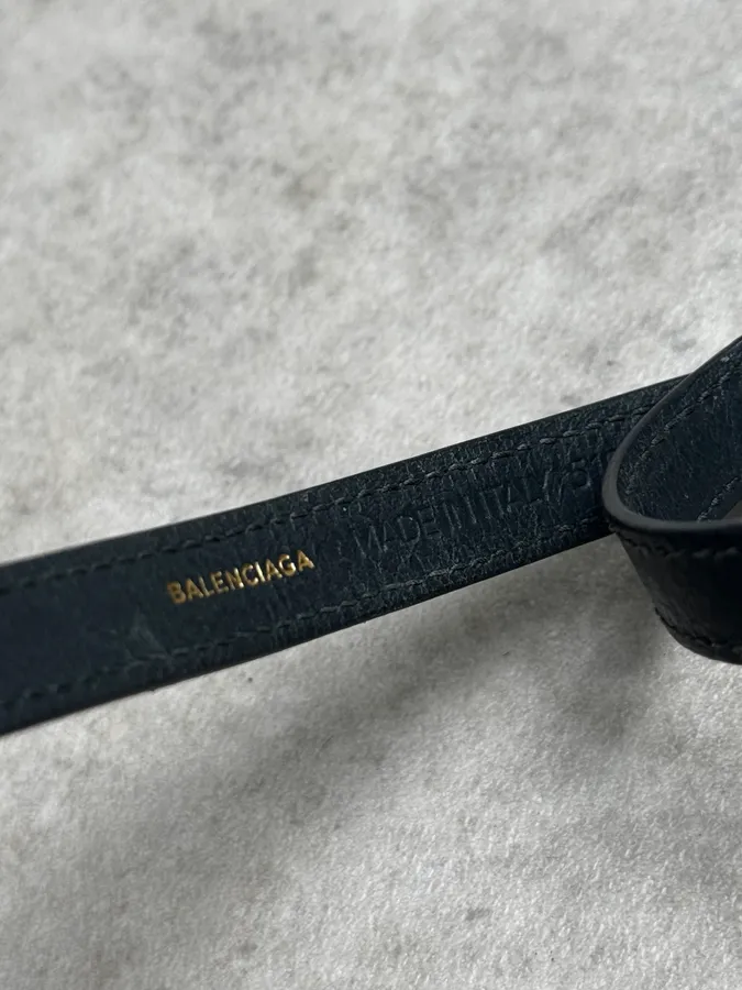 Balenciaga Dark Navy Gold-Studded Leather Wrap Bracelet - Image 9