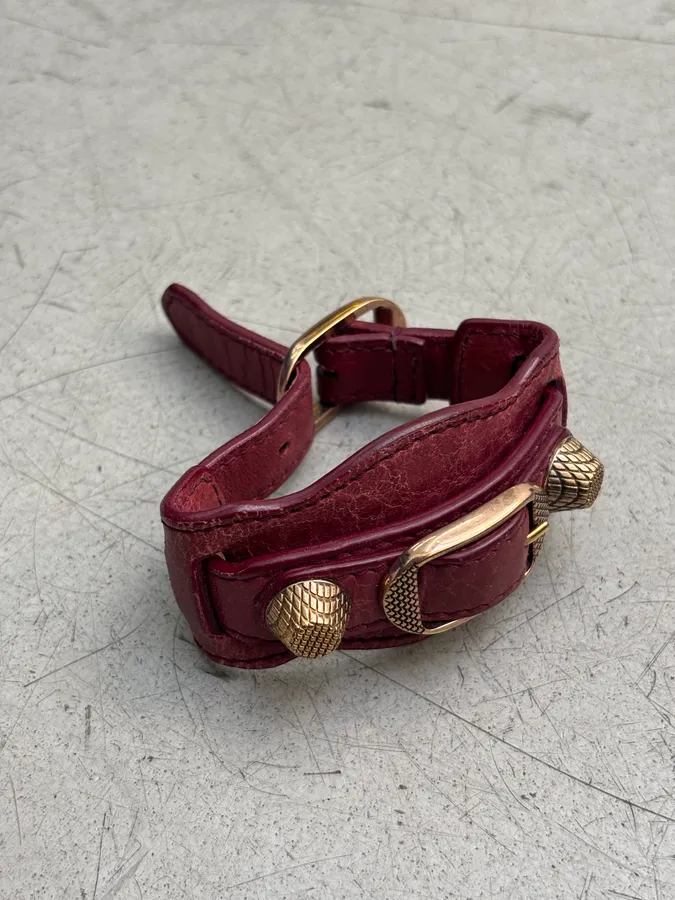 Balenciaga “Giant” Burgundy Leather Cuff Bracelet