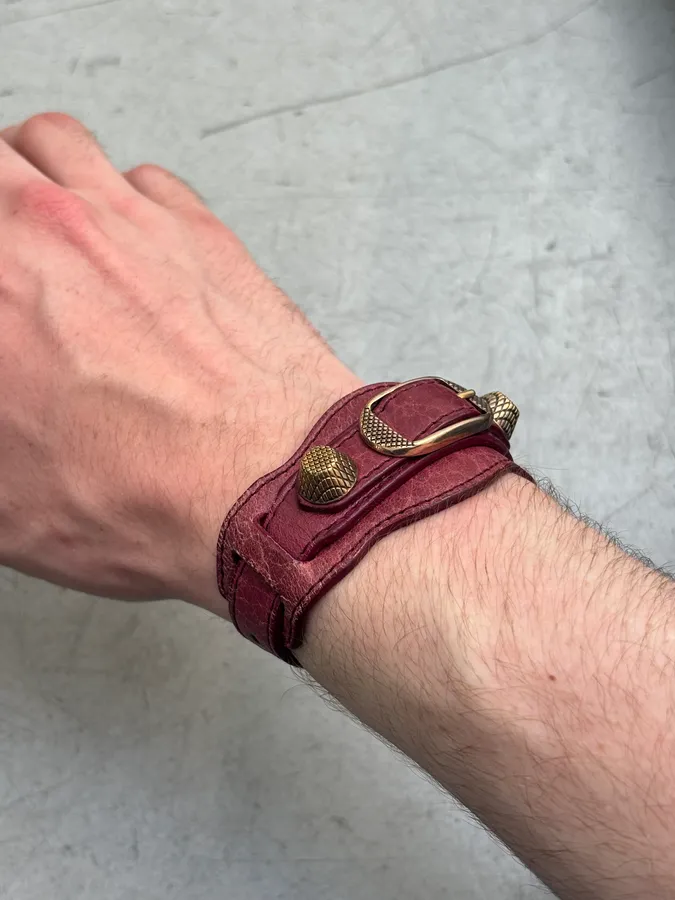 Balenciaga “Giant” Burgundy Leather Cuff Bracelet - Image 2