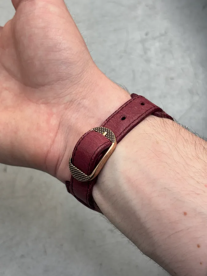Balenciaga “Giant” Burgundy Leather Cuff Bracelet - Image 3
