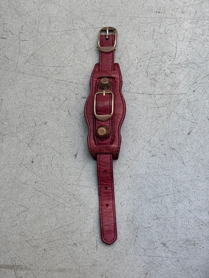 Balenciaga “Giant” Burgundy Leather Cuff Bracelet - Image 4