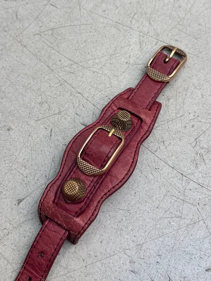 Balenciaga “Giant” Burgundy Leather Cuff Bracelet - Image 5