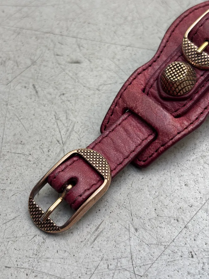 Balenciaga “Giant” Burgundy Leather Cuff Bracelet - Image 6